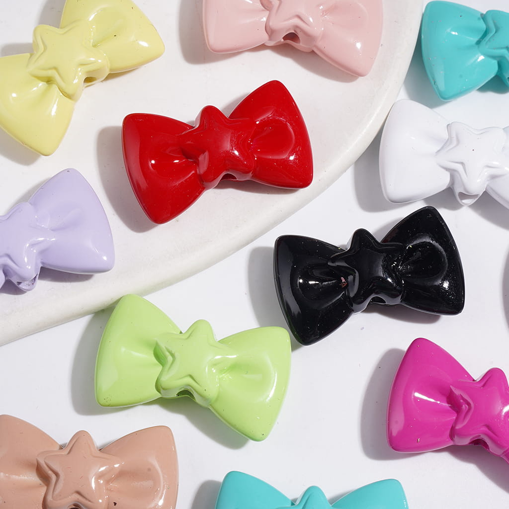 Multicolor Adorable Shaped Bowtie with Star Design Acrylic Beads, 17*28MM, Random Mix
