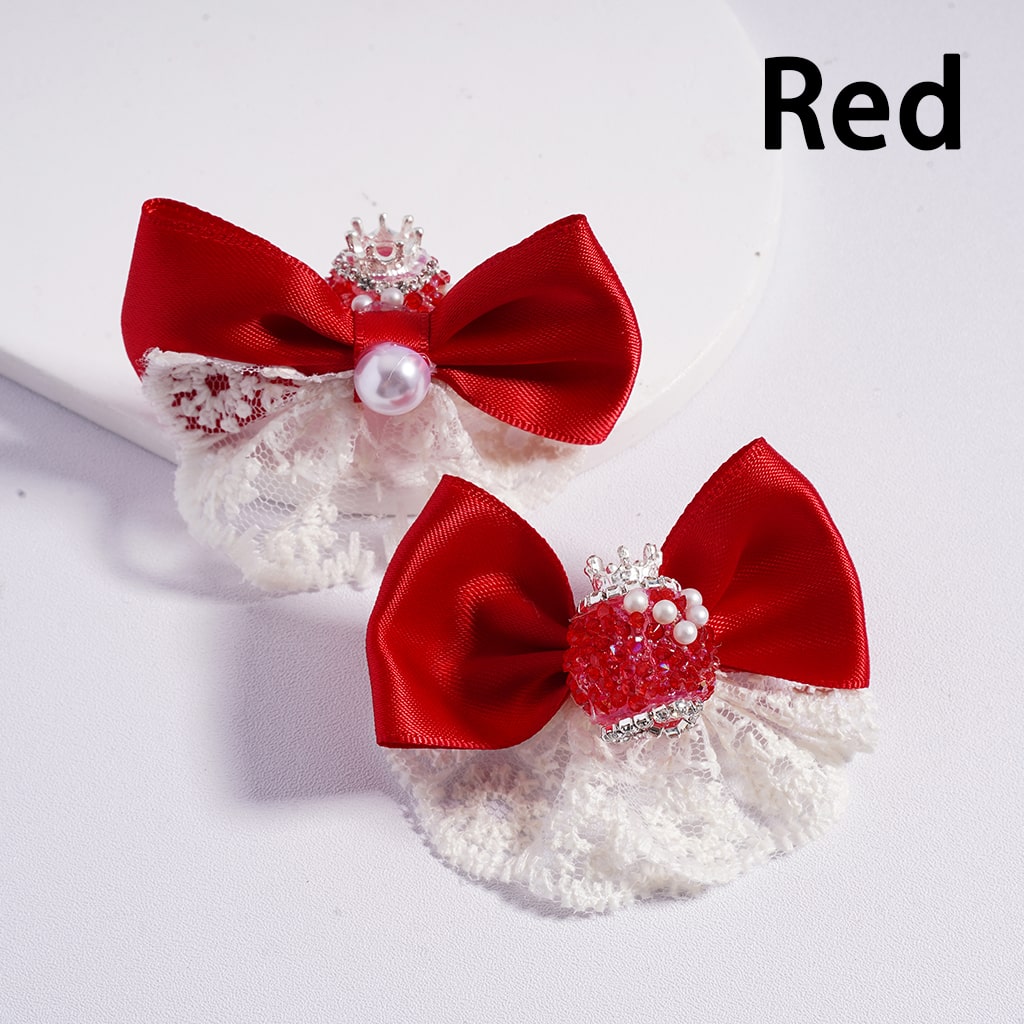 Silver Alloy Crown White Pearls with Rhinestones, Lace Bowknots Sugar Acrylic Beads