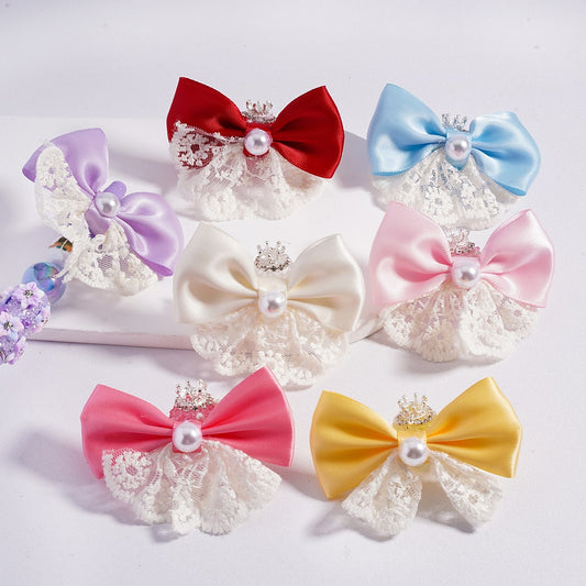 Silver Alloy Crown White Pearls with Rhinestones, Lace Bowknots Sugar Acrylic Beads