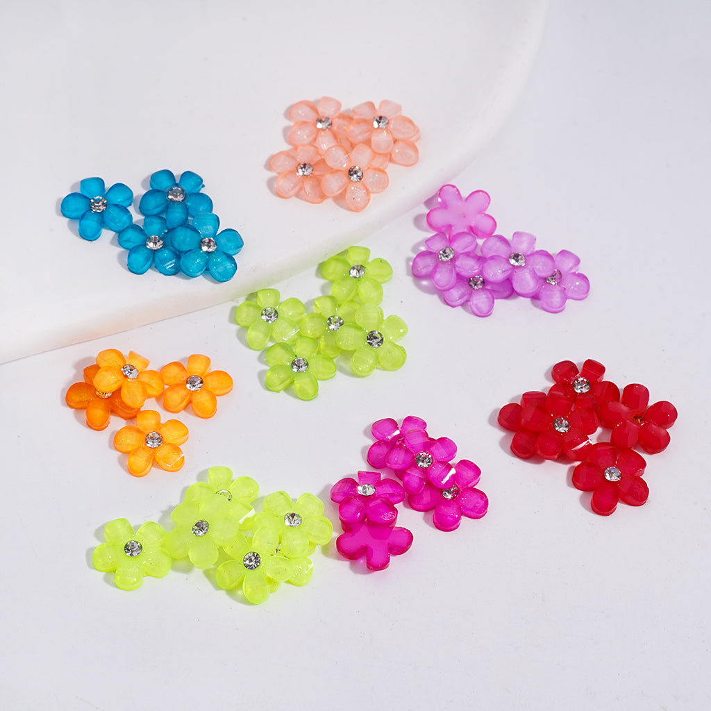Fluorescence Color Five-Petaled Flower & Rhinestone Beadable Clay Pen Jewelry Accessories, (Please Read the Description)