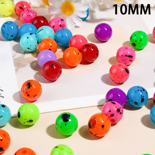 Black Ink-Splash Spots Prints Round Acrylic Beads for Bracelets, Multi-Color, 10MM, Random Mix