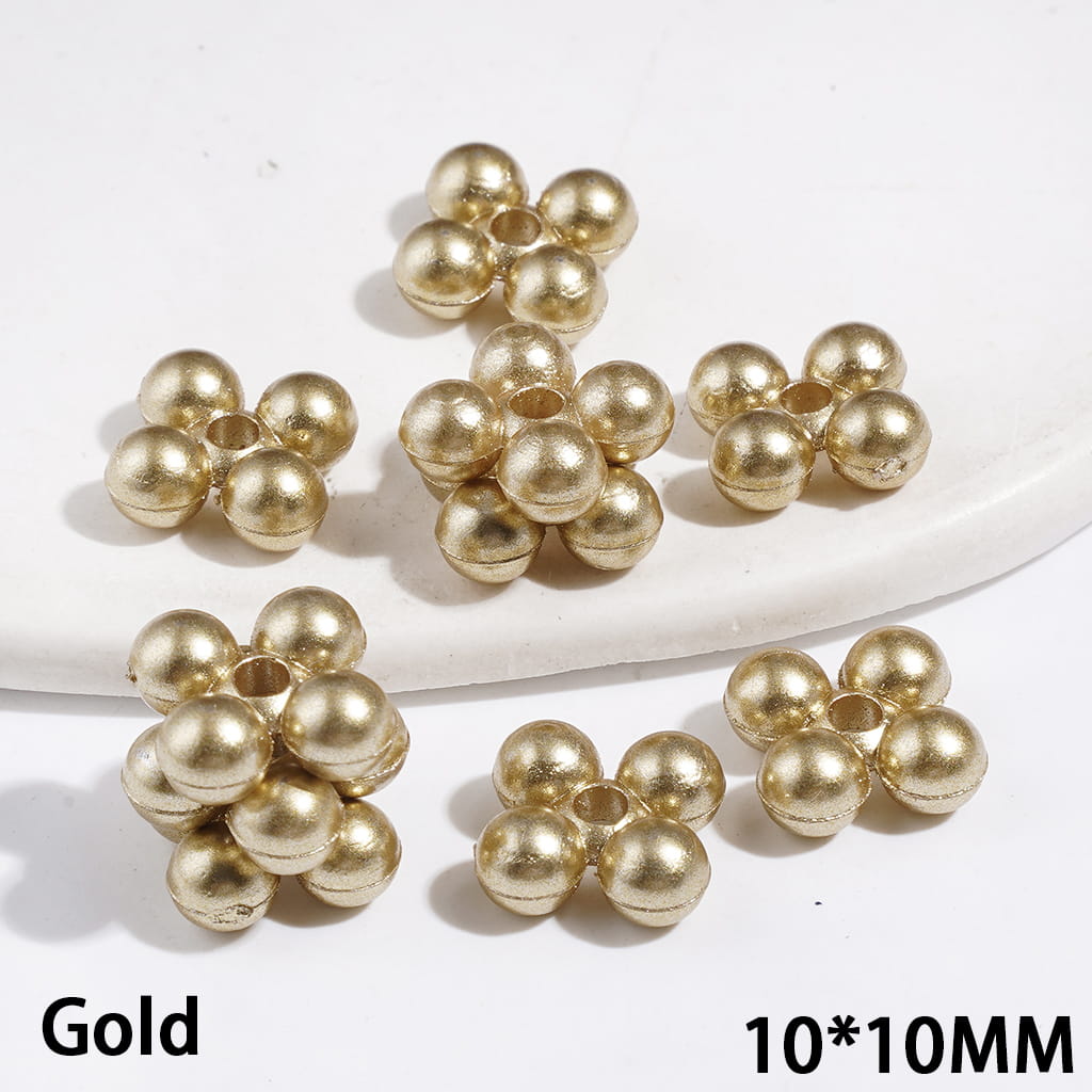 Elegant Four-Petal Flower-Shaped Plastic Spacer Beads, 10*10MM, Gold and Silver