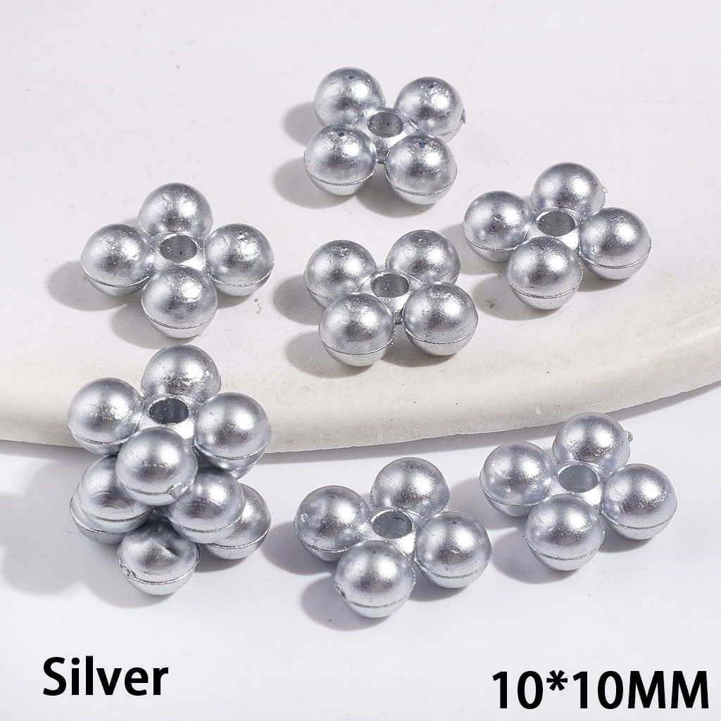 Elegant Four-Petal Flower-Shaped Plastic Spacer Beads, 10*10MM, Gold and Silver