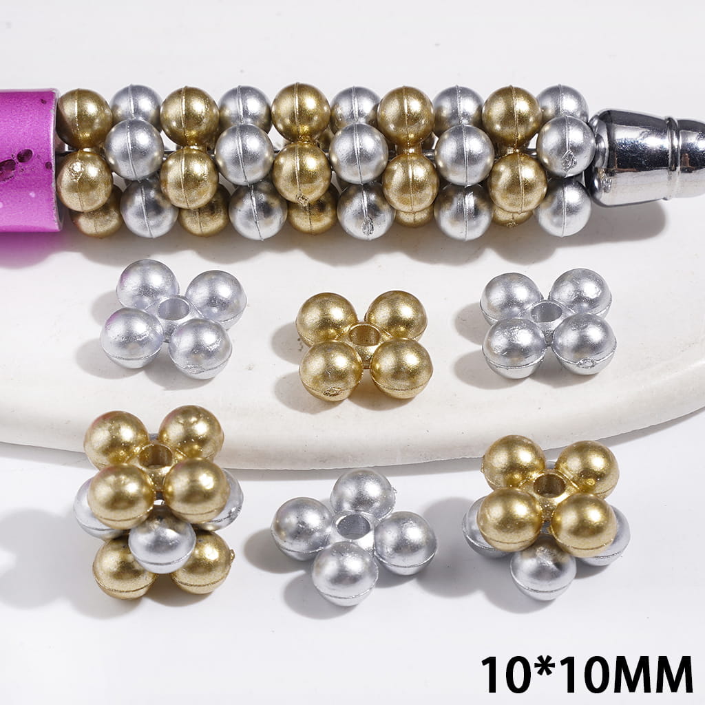 Elegant Four-Petal Flower-Shaped Plastic Spacer Beads, 10*10MM, Gold and Silver