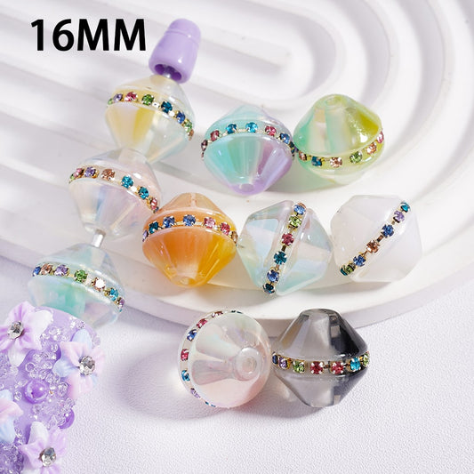 UV Coated Colorful Shiny Rhinestone Chain Round Acrylic Beads 16mm, Random Mix