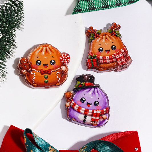 Cute Dumpling with Christmas Costume Santa Hat, Christmas Tree, Gingerbread, Snowman, Reindeer & Winter Scarf Designs, Acrylic Beads Random Mix