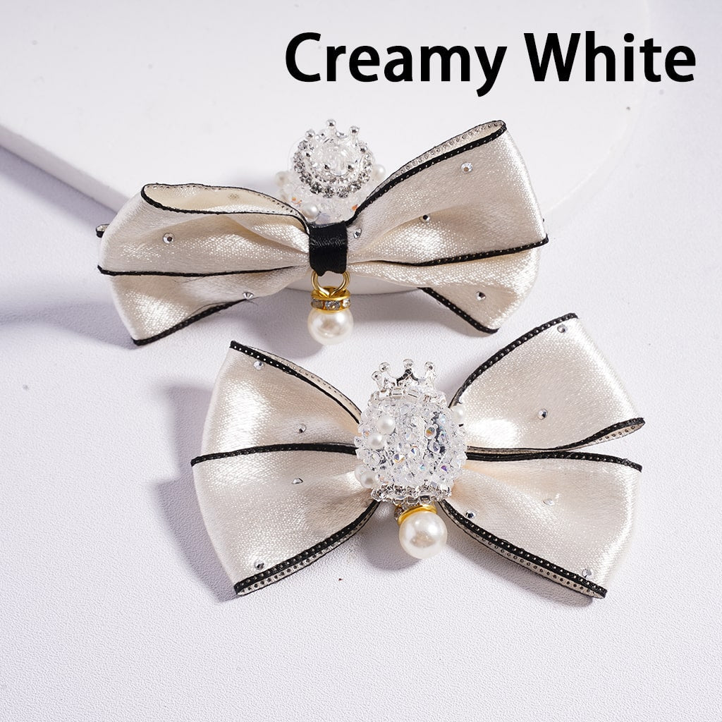 Fabric Bowknots with Silver Alloy Crown, White Pearls with Rhinestones Chains Sugar Acrylic Beads