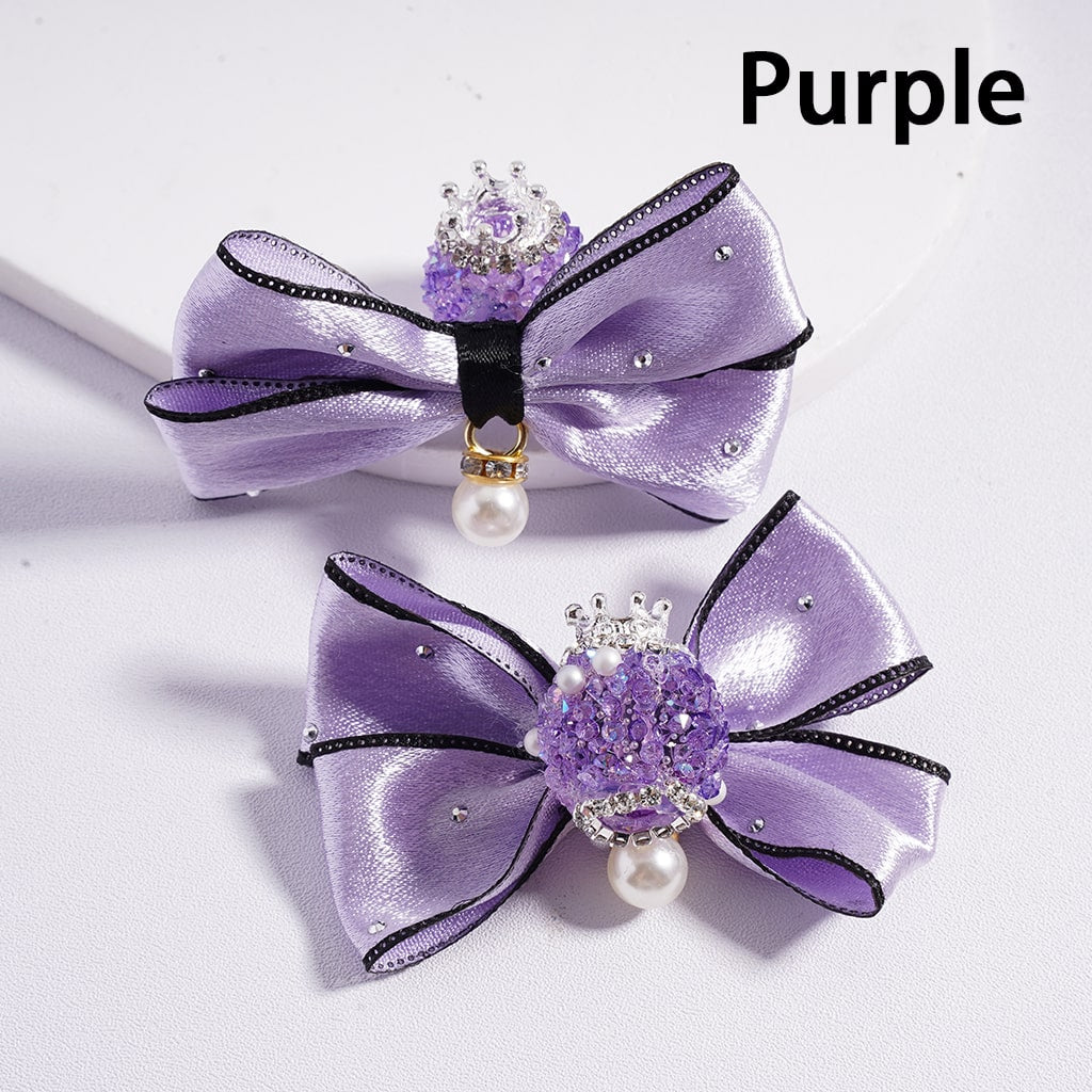 Fabric Bowknots with Silver Alloy Crown, White Pearls with Rhinestones Chains Sugar Acrylic Beads