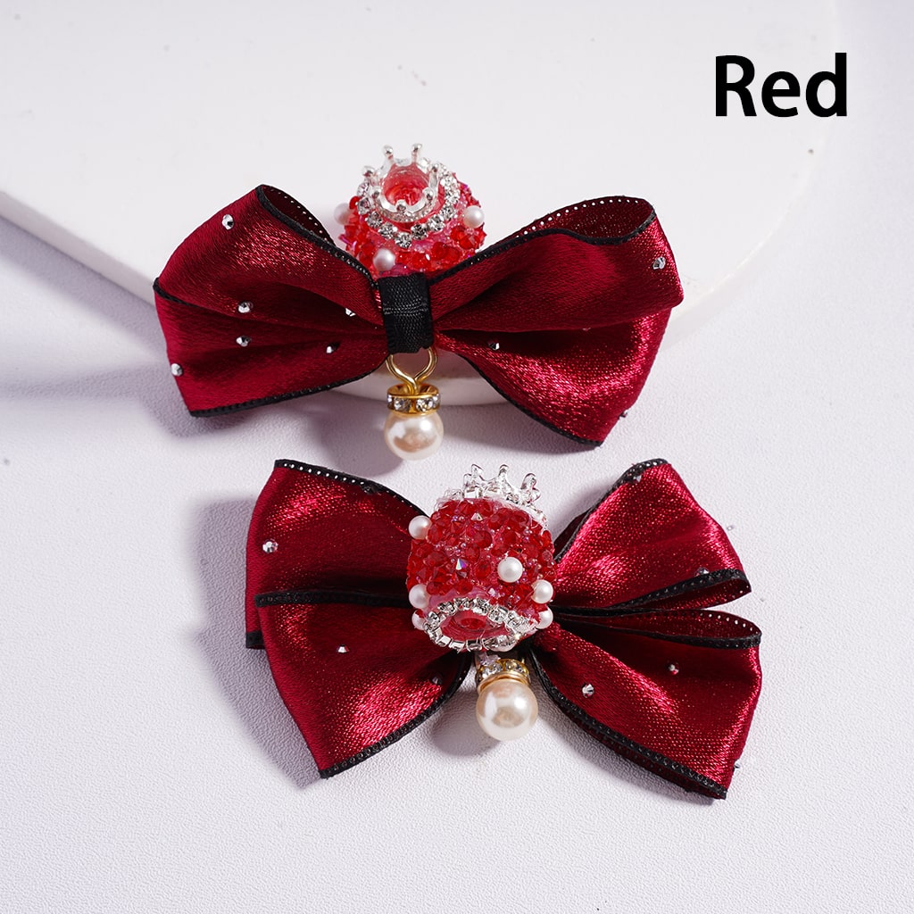 Fabric Bowknots with Silver Alloy Crown, White Pearls with Rhinestones Chains Sugar Acrylic Beads
