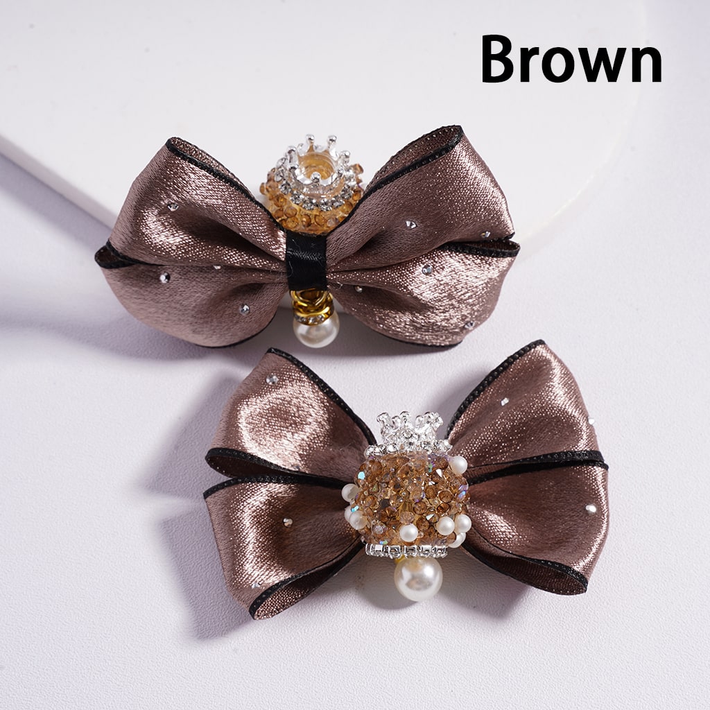 Fabric Bowknots with Silver Alloy Crown, White Pearls with Rhinestones Chains Sugar Acrylic Beads