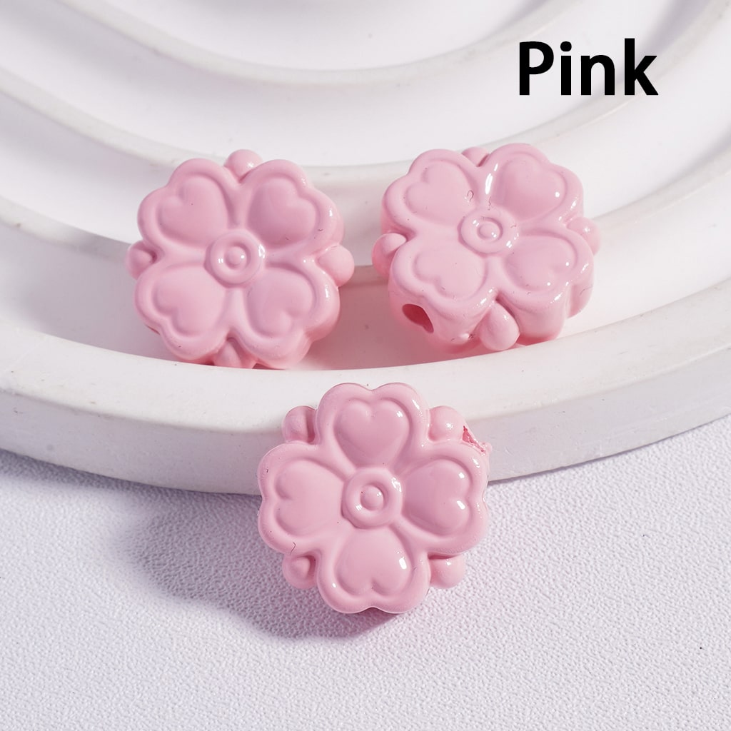 Cute Four Leaf Lucky Clover with Mini Heart Prints Solid Color, Acrylic Beads 15*15MM, (Single Color is available for 300pcs(Whole Bag) Only)