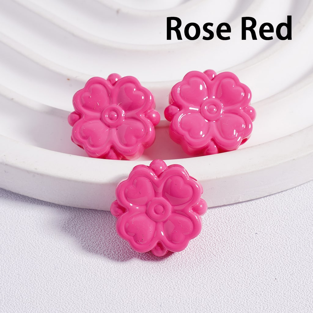 Cute Four Leaf Lucky Clover with Mini Heart Prints Solid Color, Acrylic Beads 15*15MM, (Single Color is available for 300pcs(Whole Bag) Only)