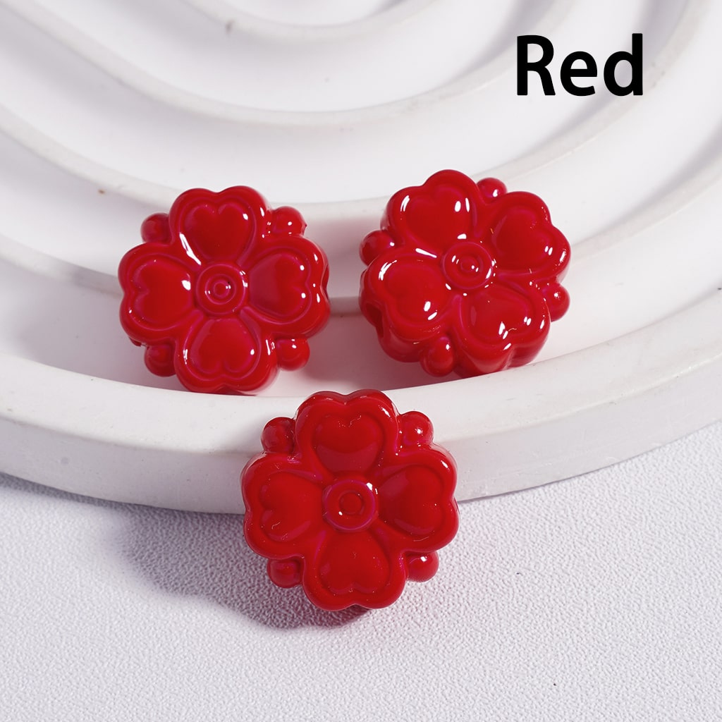 Cute Four Leaf Lucky Clover with Mini Heart Prints Solid Color, Acrylic Beads 15*15MM, (Single Color is available for 300pcs(Whole Bag) Only)