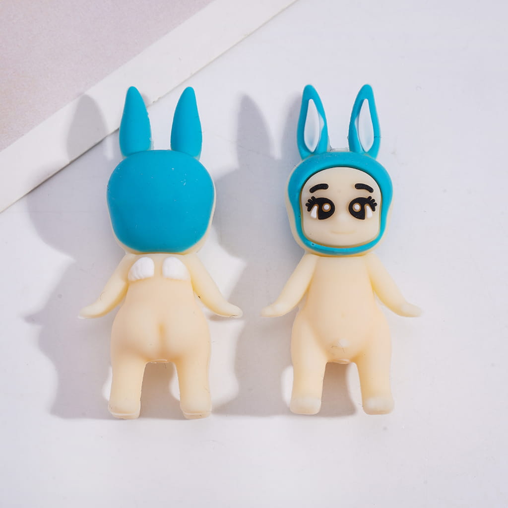 3D Cute Character Large-Eyed Baby with Bunny Ear in Various Colors Silicone Focal Beads