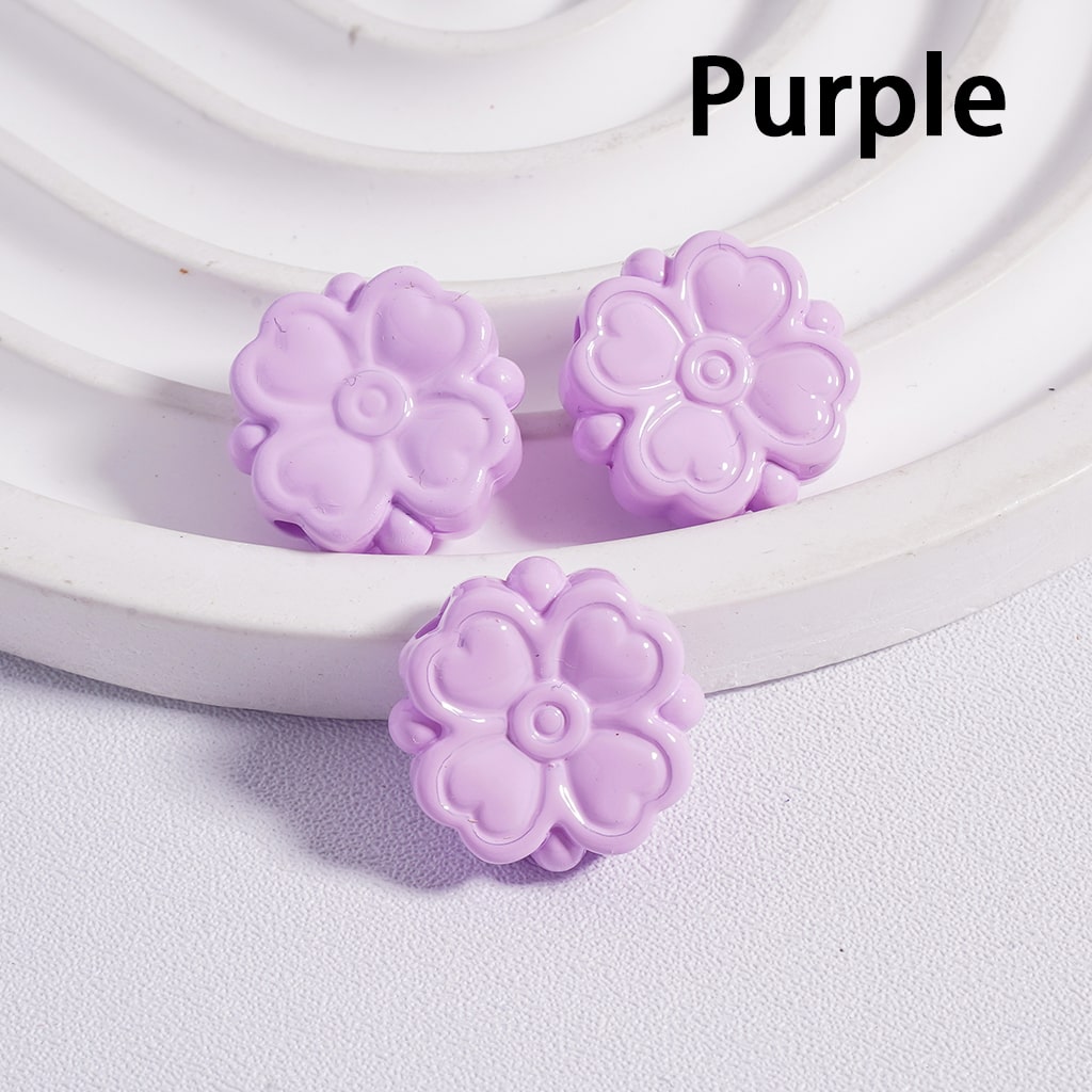 Cute Four Leaf Lucky Clover with Mini Heart Prints Solid Color, Acrylic Beads 15*15MM, (Single Color is available for 300pcs(Whole Bag) Only)