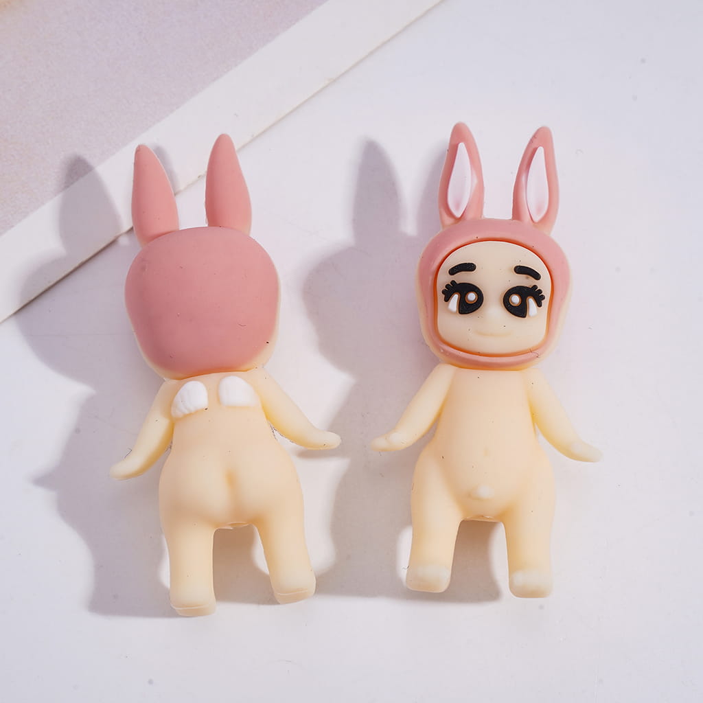 3D Cute Character Large-Eyed Baby with Bunny Ear in Various Colors Silicone Focal Beads