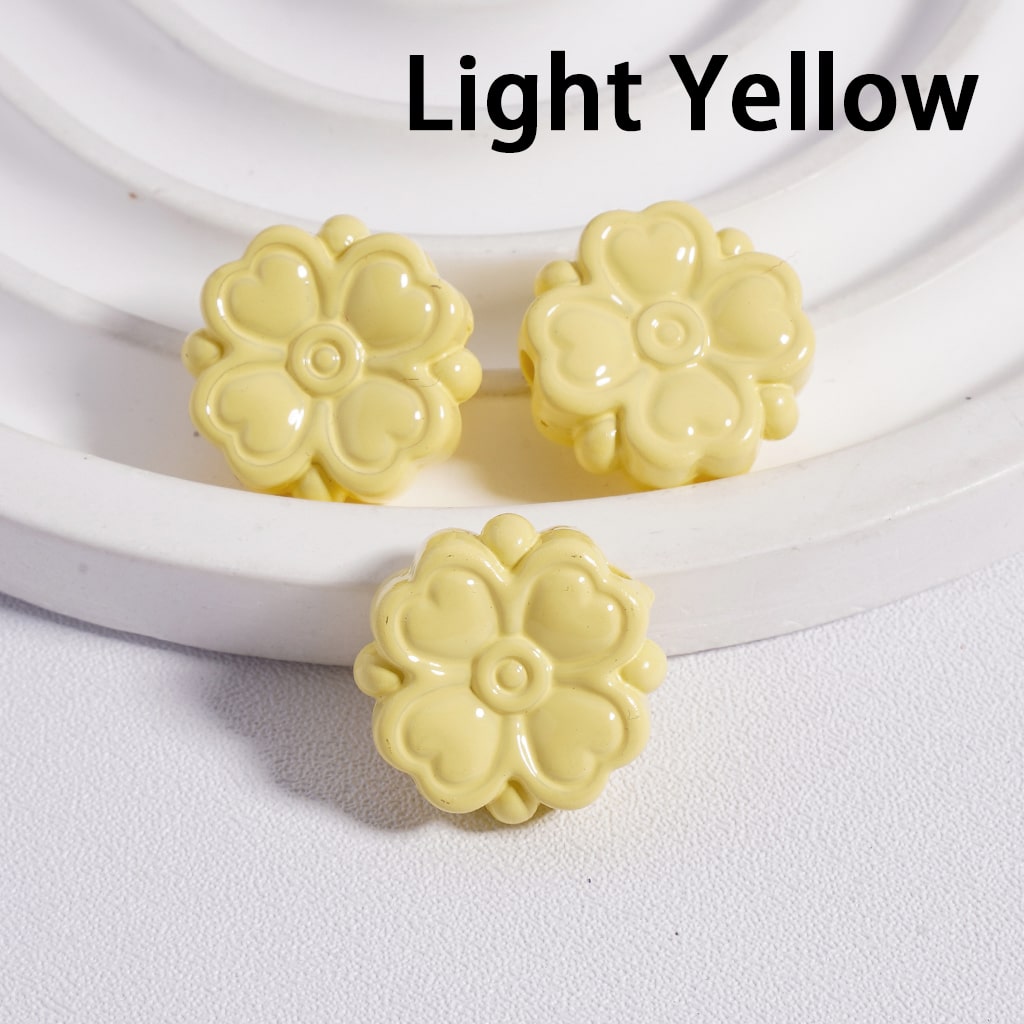 Cute Four Leaf Lucky Clover with Mini Heart Prints Solid Color, Acrylic Beads 15*15MM, (Single Color is available for 300pcs(Whole Bag) Only)