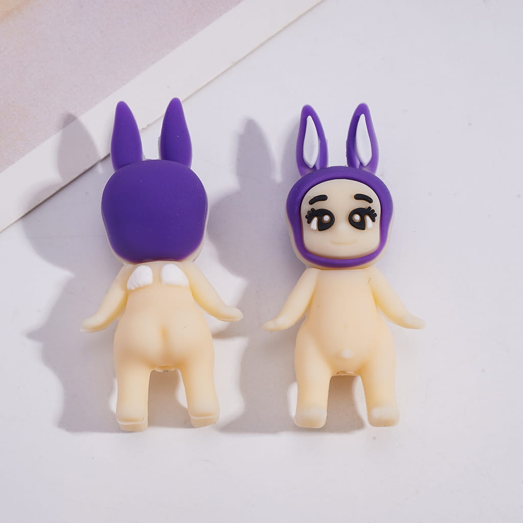 3D Cute Character Large-Eyed Baby with Bunny Ear in Various Colors Silicone Focal Beads
