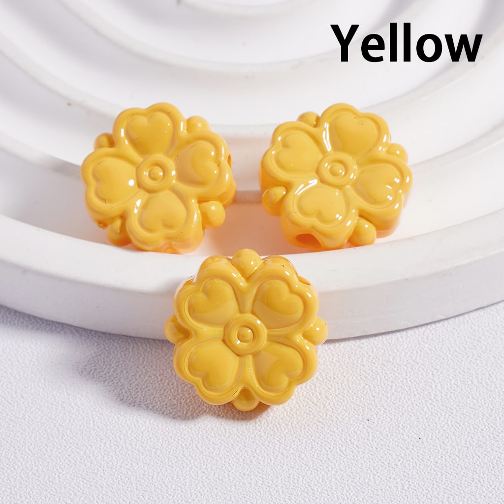 Cute Four Leaf Lucky Clover with Mini Heart Prints Solid Color, Acrylic Beads 15*15MM, (Single Color is available for 300pcs(Whole Bag) Only)