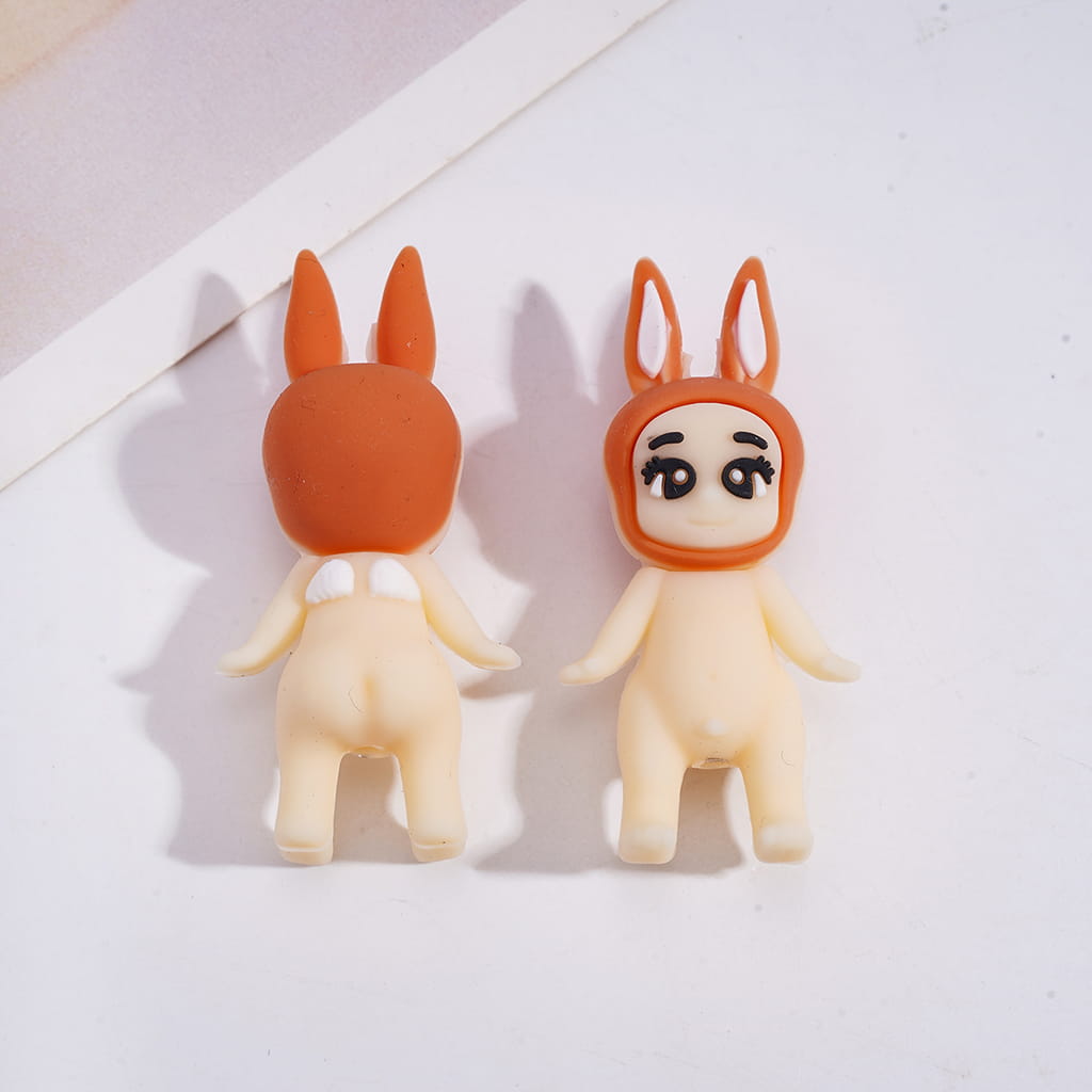 3D Cute Character Large-Eyed Baby with Bunny Ear in Various Colors Silicone Focal Beads