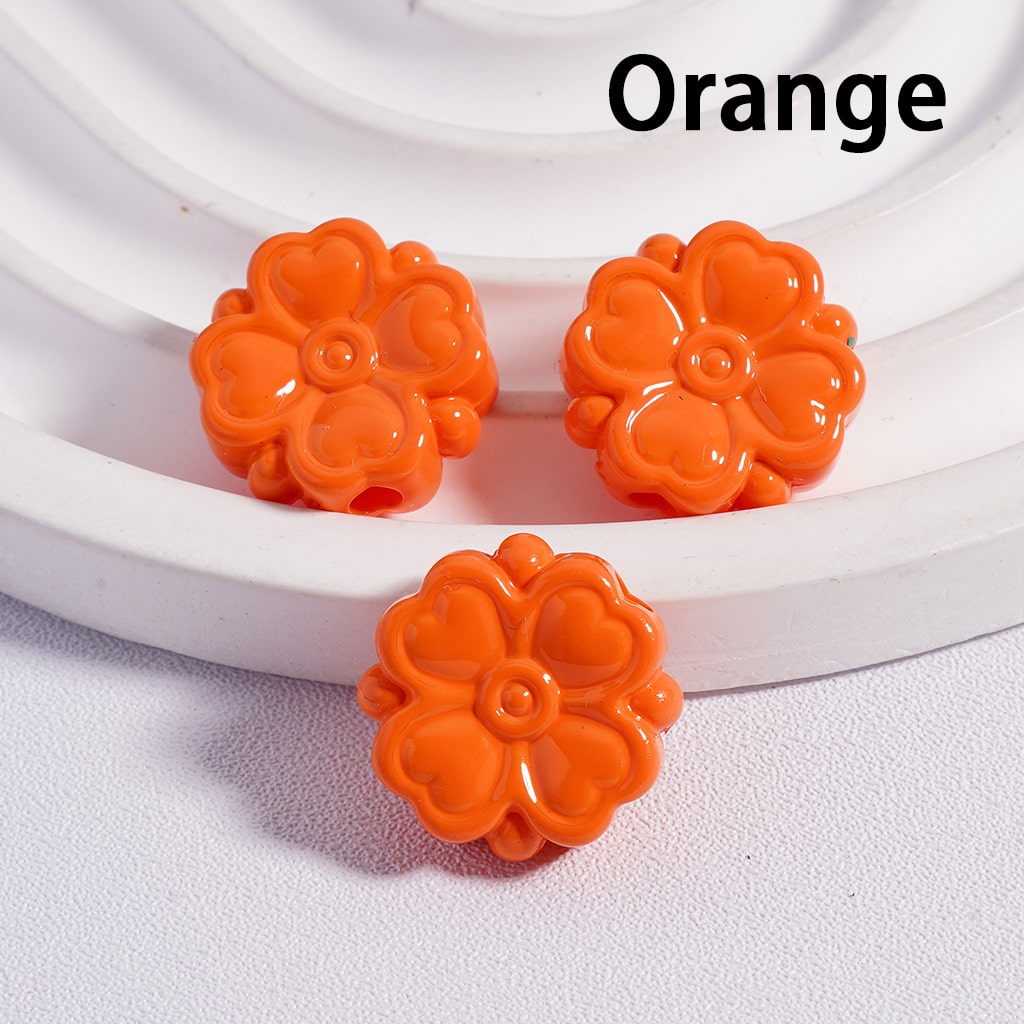 Cute Four Leaf Lucky Clover with Mini Heart Prints Solid Color, Acrylic Beads 15*15MM, (Single Color is available for 300pcs(Whole Bag) Only)