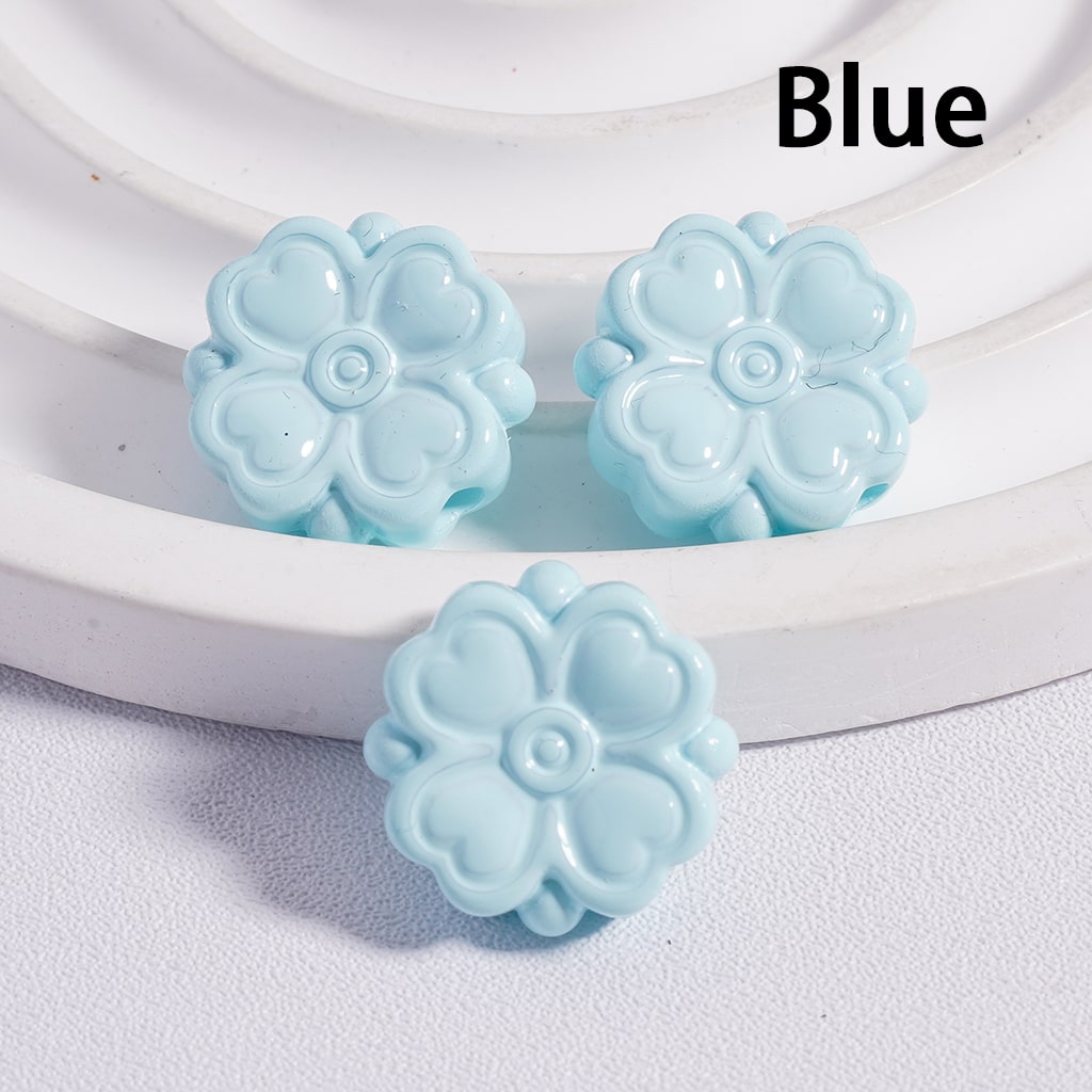Cute Four Leaf Lucky Clover with Mini Heart Prints Solid Color, Acrylic Beads 15*15MM, (Single Color is available for 300pcs(Whole Bag) Only)