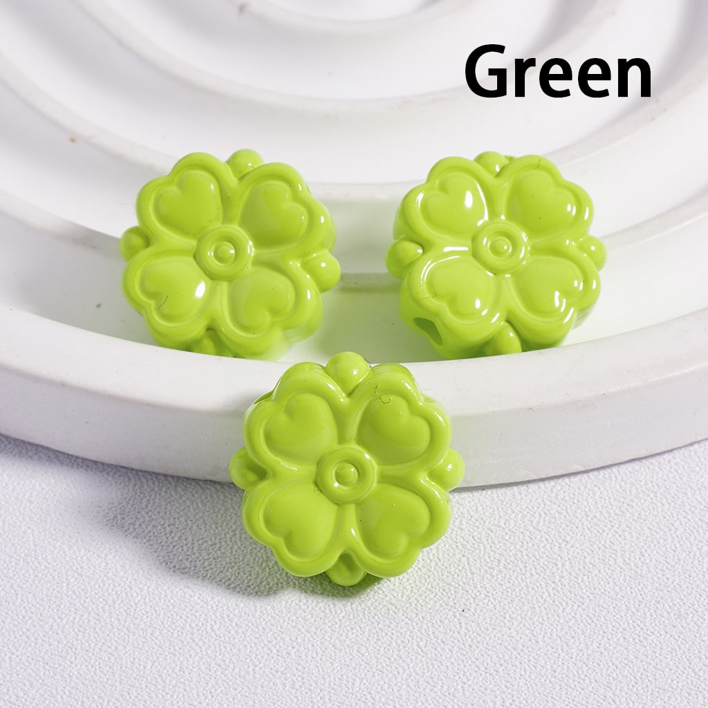 Cute Four Leaf Lucky Clover with Mini Heart Prints Solid Color, Acrylic Beads 15*15MM, (Single Color is available for 300pcs(Whole Bag) Only)
