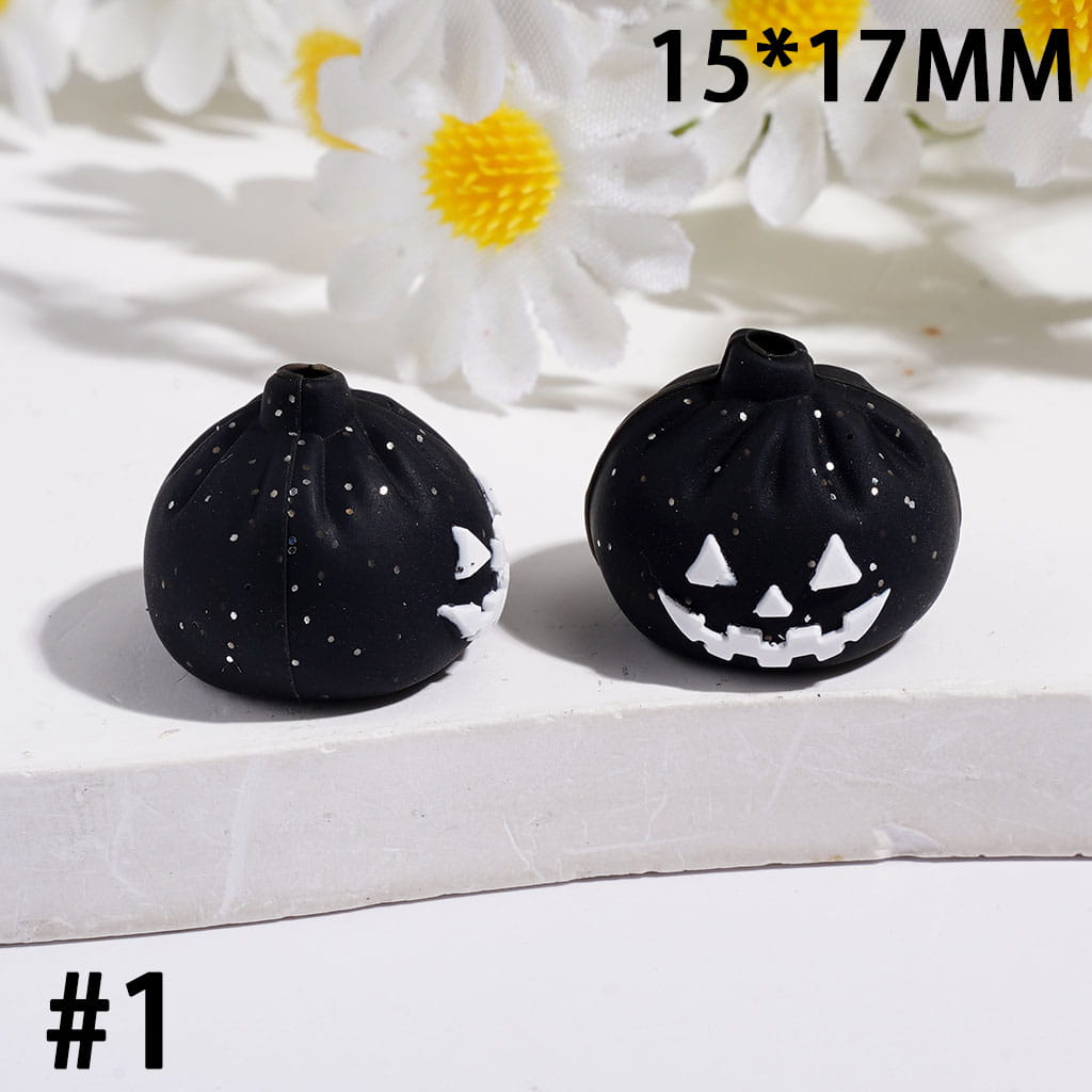 3D Evil Dumpling with Silver Glitter Silicone Focal Beads, 15*17MM, Halloween Theme, Multi-Color