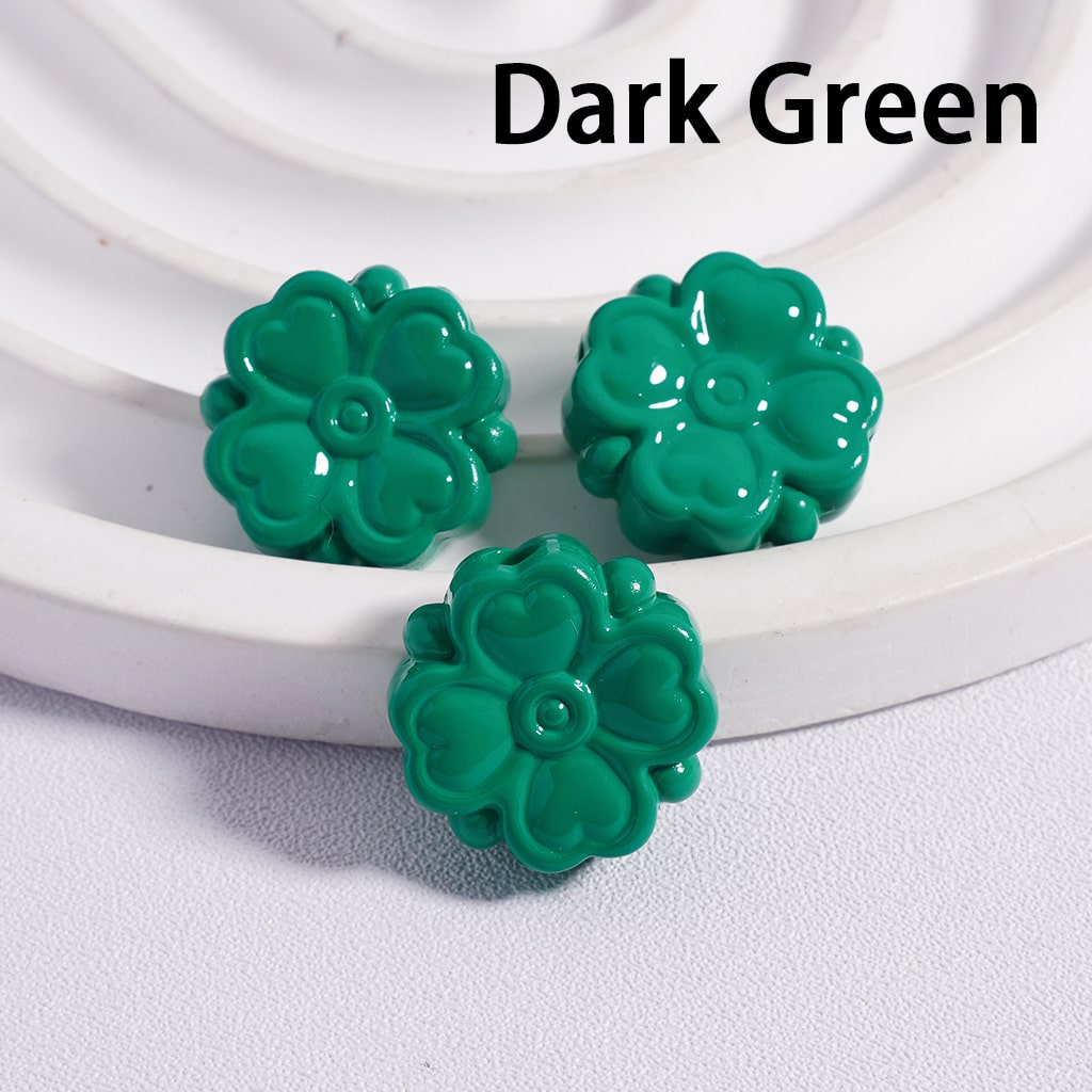 Cute Four Leaf Lucky Clover with Mini Heart Prints Solid Color, Acrylic Beads 15*15MM, (Single Color is available for 300pcs(Whole Bag) Only)
