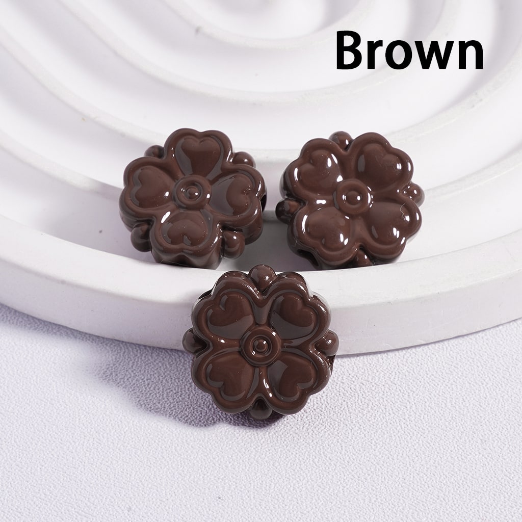 Cute Four Leaf Lucky Clover with Mini Heart Prints Solid Color, Acrylic Beads 15*15MM, (Single Color is available for 300pcs(Whole Bag) Only)