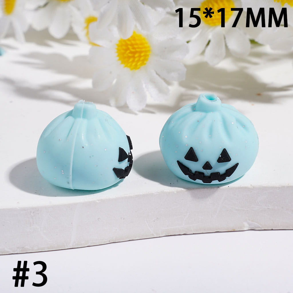 3D Evil Dumpling with Silver Glitter Silicone Focal Beads, 15*17MM, Halloween Theme, Multi-Color