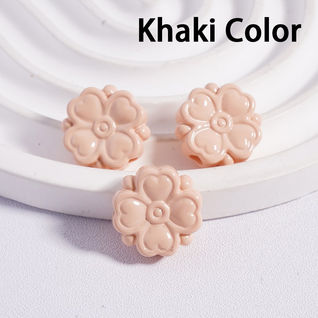 Cute Four Leaf Lucky Clover with Mini Heart Prints Solid Color, Acrylic Beads 15*15MM, (Single Color is available for 300pcs(Whole Bag) Only)