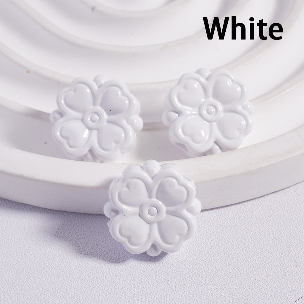 Cute Four Leaf Lucky Clover with Mini Heart Prints Solid Color, Acrylic Beads 15*15MM, (Single Color is available for 300pcs(Whole Bag) Only)