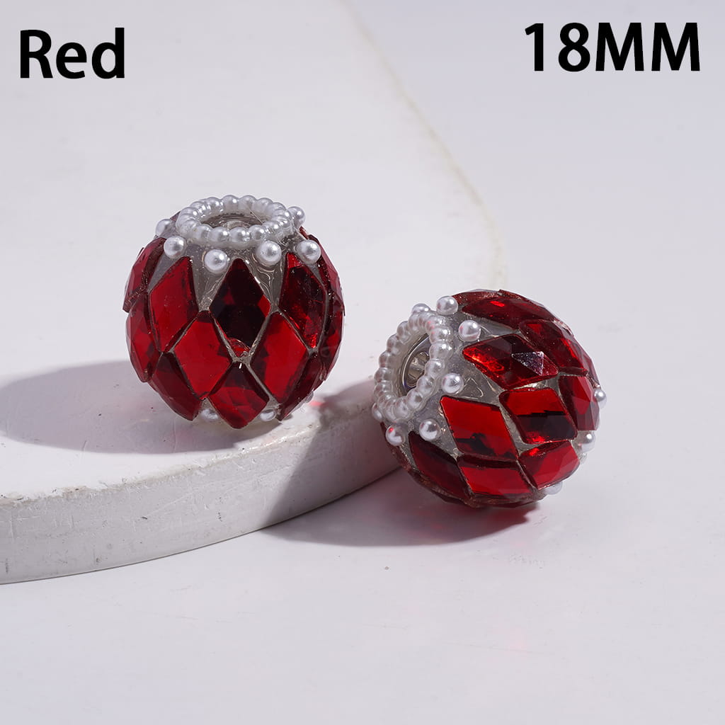 Acrylic Beads with Rhombus Rhinestones and White Pearls, 18MM, Multi-Color