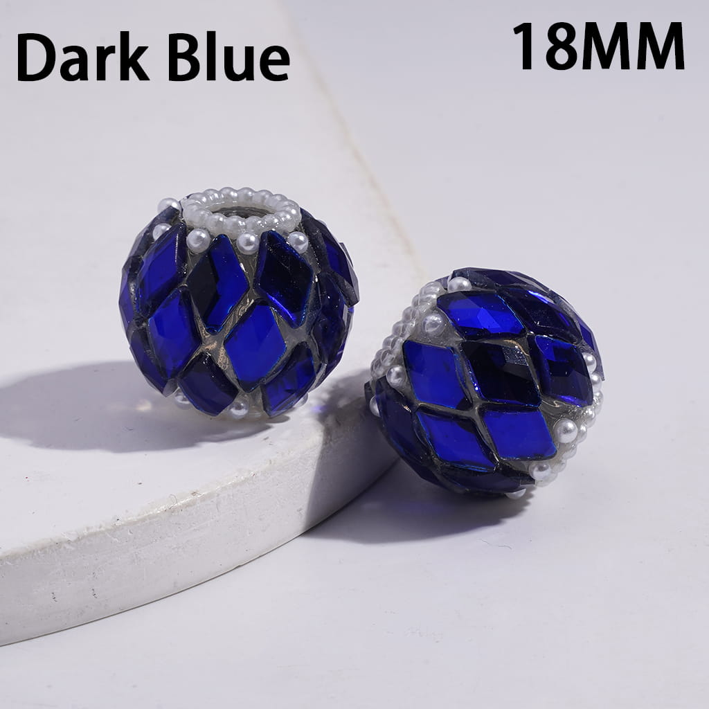 Acrylic Beads with Rhombus Rhinestones and White Pearls, 18MM, Multi-Color