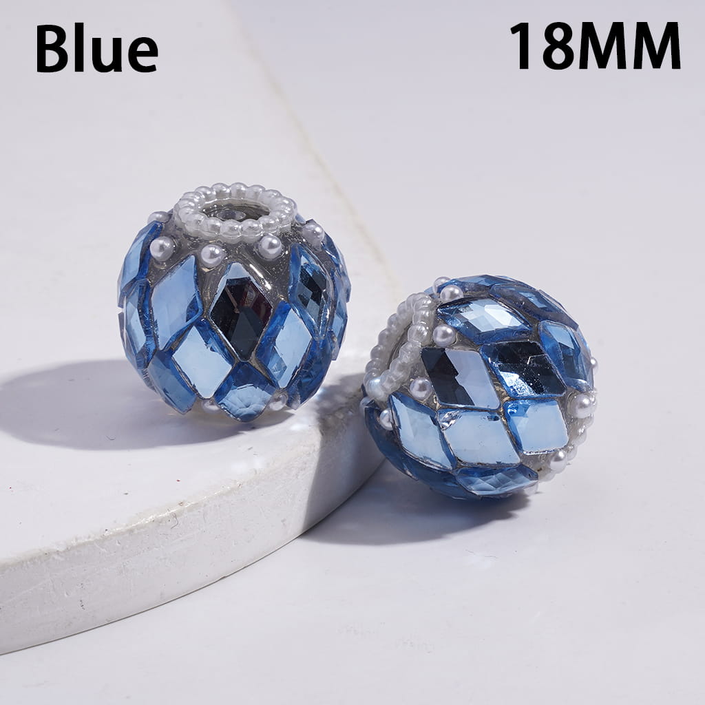 Acrylic Beads with Rhombus Rhinestones and White Pearls, 18MM, Multi-Color