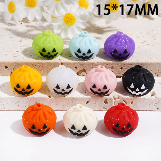3D Evil Dumpling with Silver Glitter Silicone Focal Beads, 15*17MM, Halloween Theme, Multi-Color