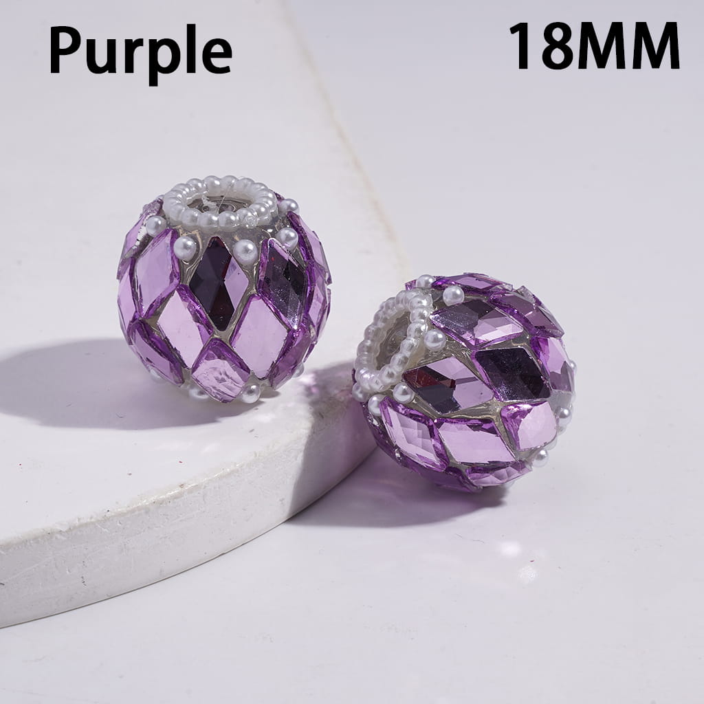 Acrylic Beads with Rhombus Rhinestones and White Pearls, 18MM, Multi-Color