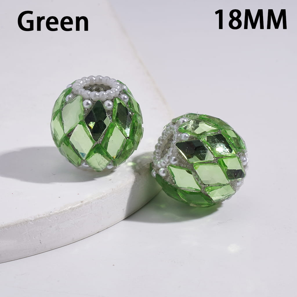 Acrylic Beads with Rhombus Rhinestones and White Pearls, 18MM, Multi-Color
