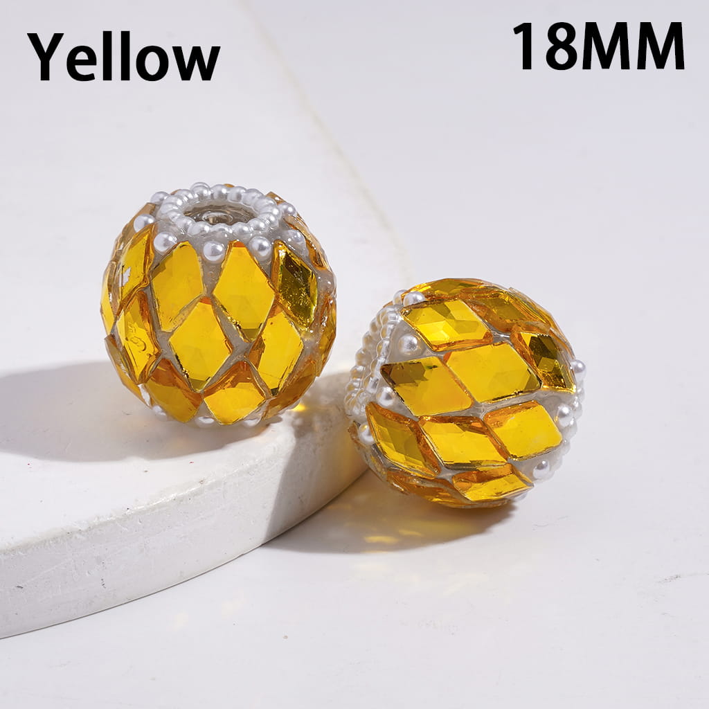Acrylic Beads with Rhombus Rhinestones and White Pearls, 18MM, Multi-Color