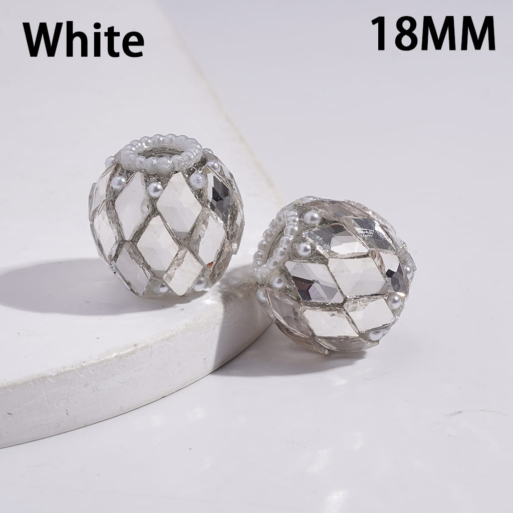 Acrylic Beads with Rhombus Rhinestones and White Pearls, 18MM, Multi-Color
