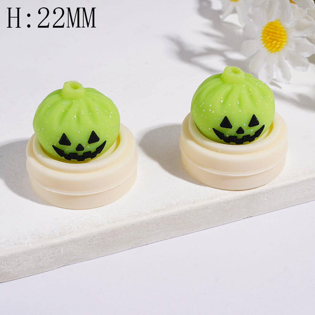 3D Evil Dumpling and Steamer Basket with Silver Glitter Silicone Focal Beads Halloween, Height 22MM Multi-Color
