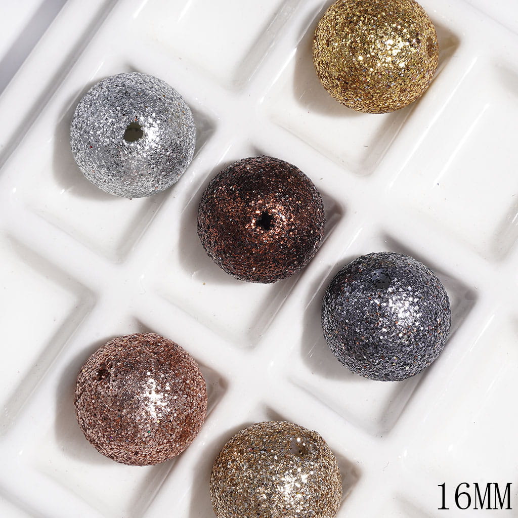 Elegant Golden Earth-Tone Glitter Round Acrylic Beads for DIY Bracelets, 16MM, Random Mix