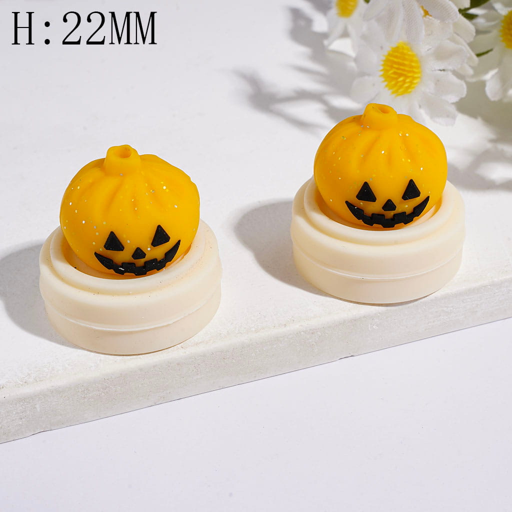 3D Evil Dumpling and Steamer Basket with Silver Glitter Silicone Focal Beads Halloween, Height 22MM Multi-Color