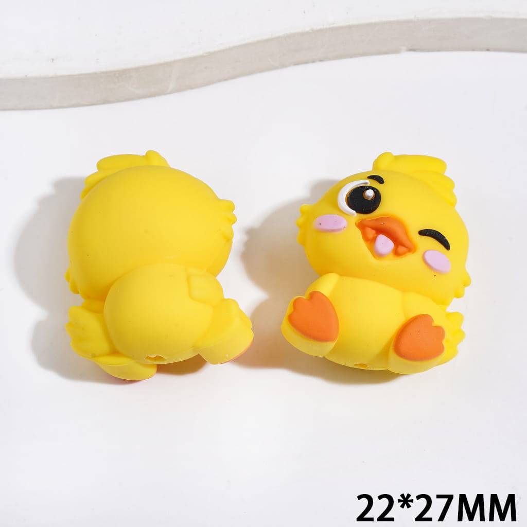 3D Silicone Focal Yellow Duck with Funny Expression, 22*27MM