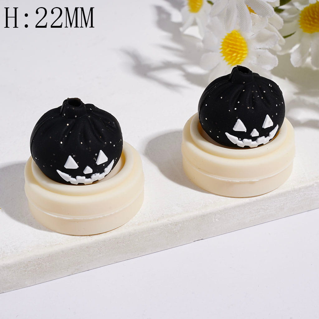3D Evil Dumpling and Steamer Basket with Silver Glitter Silicone Focal Beads Halloween, Height 22MM Multi-Color