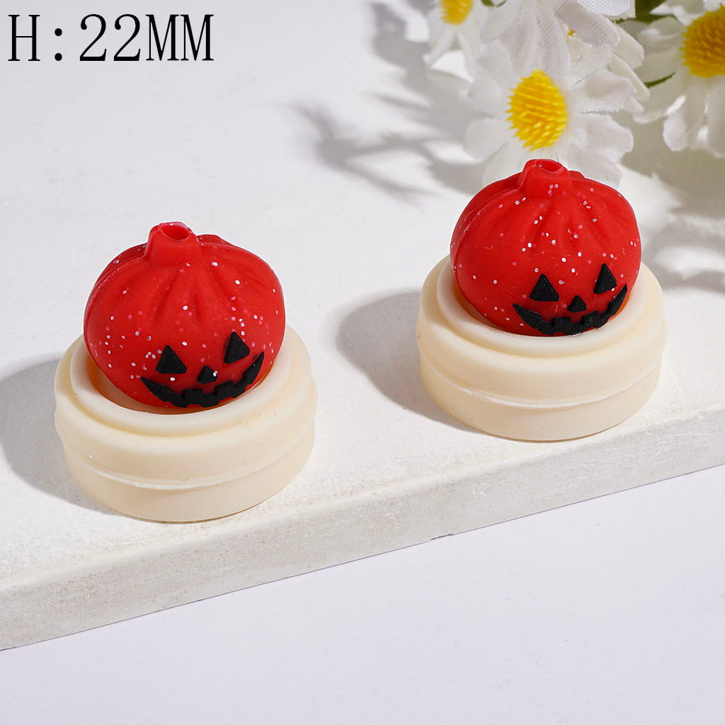 3D Evil Dumpling and Steamer Basket with Silver Glitter Silicone Focal Beads Halloween, Height 22MM Multi-Color