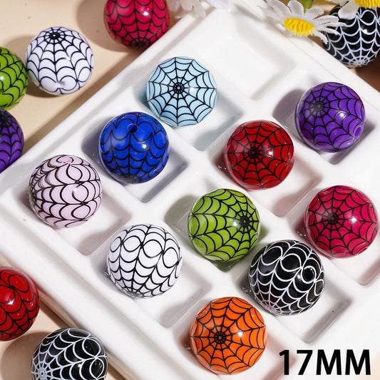 Halloween Black Spider Web Mesh Round Acrylic Beads for Bracelets, 17MM, Assorted Colors Random Mix