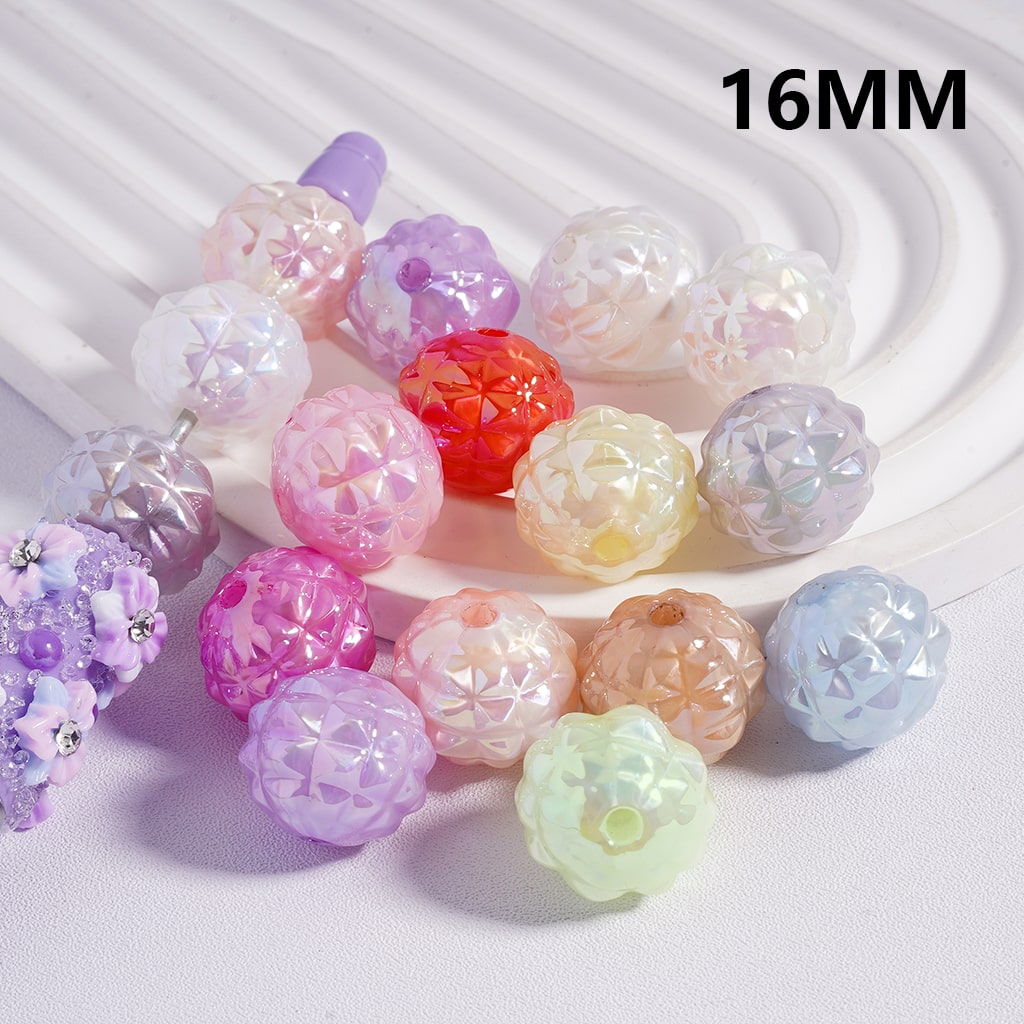 UV Coating Disco Pineapple Solid Color Round Acrylic Beads 16MM (Single Color is available for 200pcs(Whole Bag) Only)