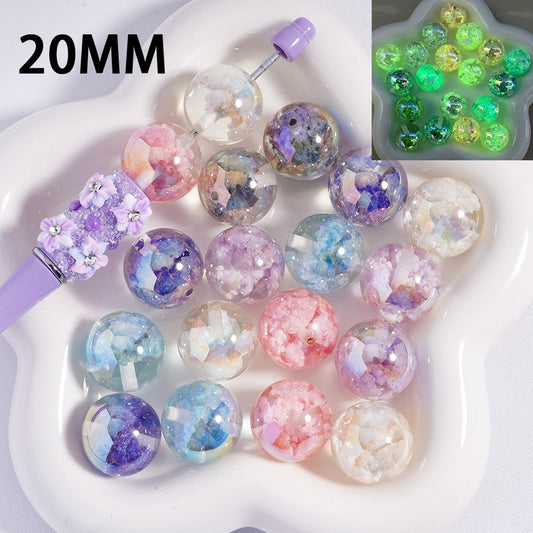 UV Coating Luminous Cute Clouds Inside Multi-Color Round Acrylic Beads, 20MM (Single Color is available for 100pcs(Whole Bag) Only)